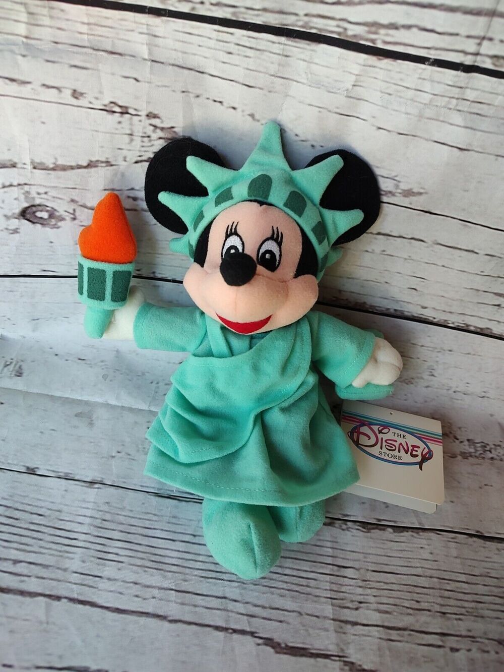 Minnie Mouse Disney Store Plush Bean Bag Figure 8" Beanie Statue Of Liberty